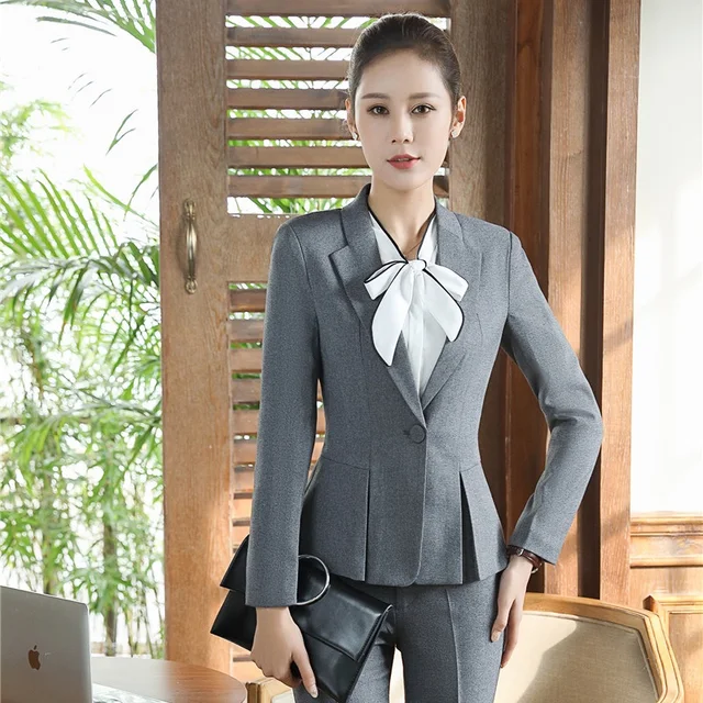 Formal Office Uniform Designs Women Blazers and Jackets Coat Slim Grey