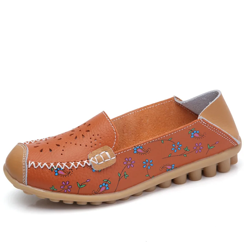 Высококачественная модная женская обувь из натуральной кожи на плоской подошве; Летняя Открытая дышащая обувь с принтом; женские повседневные сандалии на плоской подошве - Цвет: Orange