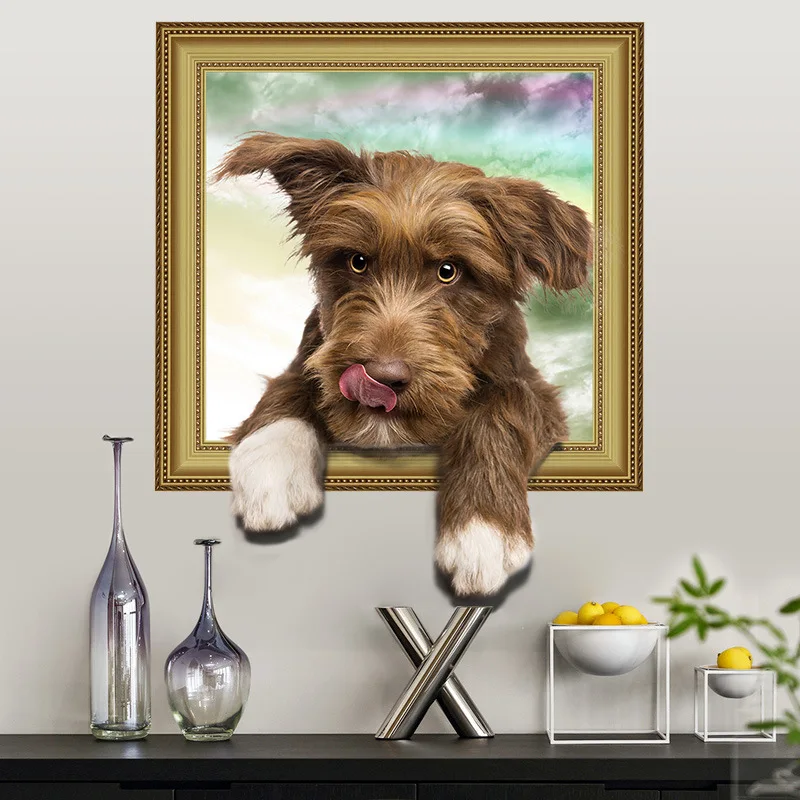 EHOME A Dog With Earphone In The Frame Wall Stickers For Kids Rooms Cute Puppy Wall Decals Murals Home Decoration Accessories