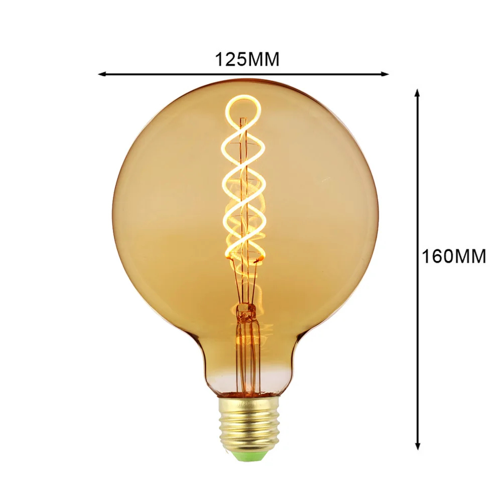 Изогнутый светодиодный диммер, лампа Эдисона, светодиодный светильник с нитью накаливания, винтажный светодиодный светильник, гигантская лампа Эдисона, мягкий светодиодный декоративный светильник с нитью накаливания, 220 В, 4 Вт - Испускаемый цвет: G125 SPIRAL