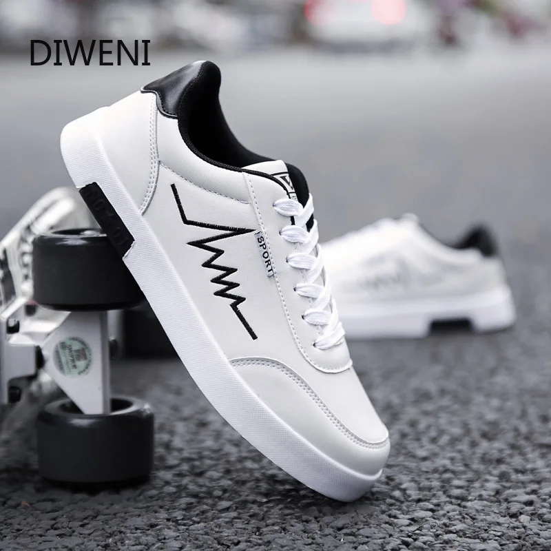 

DIWEINI 2019 Men Shoes Spring Autumn Casual Leather Flat Shoes Lace-up Low Top White Male Sneakers tenis masculino adulto B92