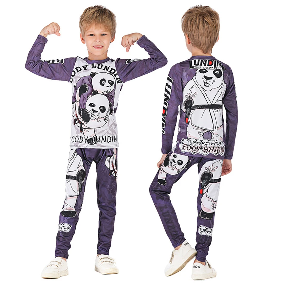 Goedkoop Kids MMA Boksen Jerseys MMA Compressie T shirt + Broek Rashguard Jiu Jusit Lange Mouw Strakke Broek Kinderen BJJ MMA Sportsuit