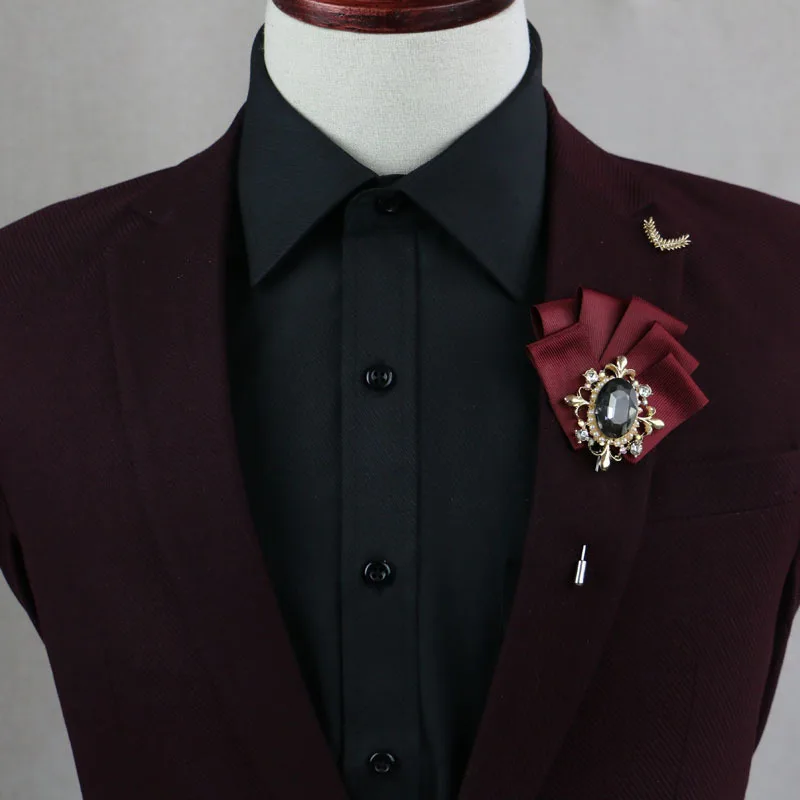 Handmade Leaf Rhinestone Collor Pins Brooch for Men Suits Stylist