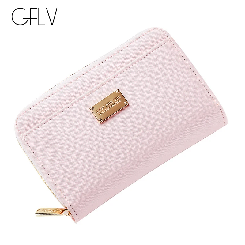 

GFLV Brand Minimalist Saffiano Short Wallet Clutch Women Just For You Letter Metal Wallet Solid Color Zipper Purse Card Holder