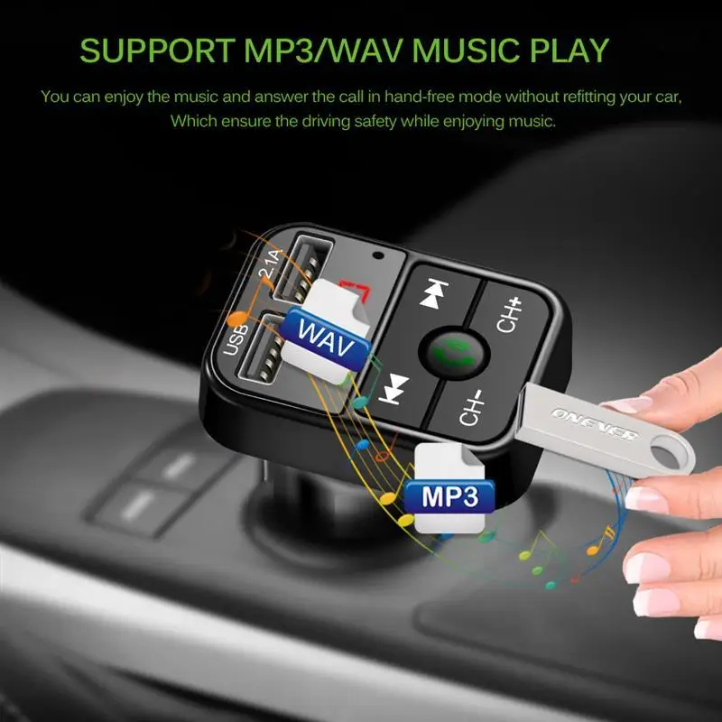 Автомобильный fm-передатчик Onever с поддержкой Bluetooth, беспроводная связь, DC 12-24 В, автомобильная стереомузыка с tf-картой, u-диском, воспроизведение музыки