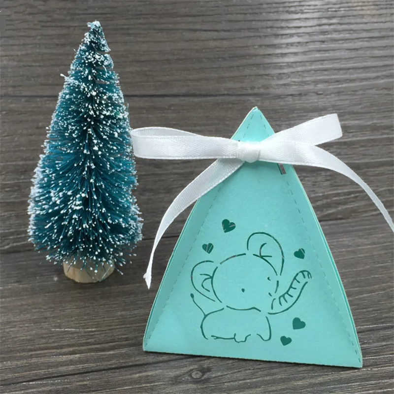 50 шт. лазерный милый слон шоколадные конфеты коробка упаковка день рождения подарки для гостей Детские сувениры для душа decoracion - Цвет: tiffany blue