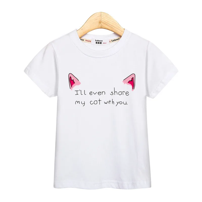 

Kitten ears girls cute tees funny cat pose kids t-shirt fashion short-sleeved clothes boys print shirt summer kid tops costume