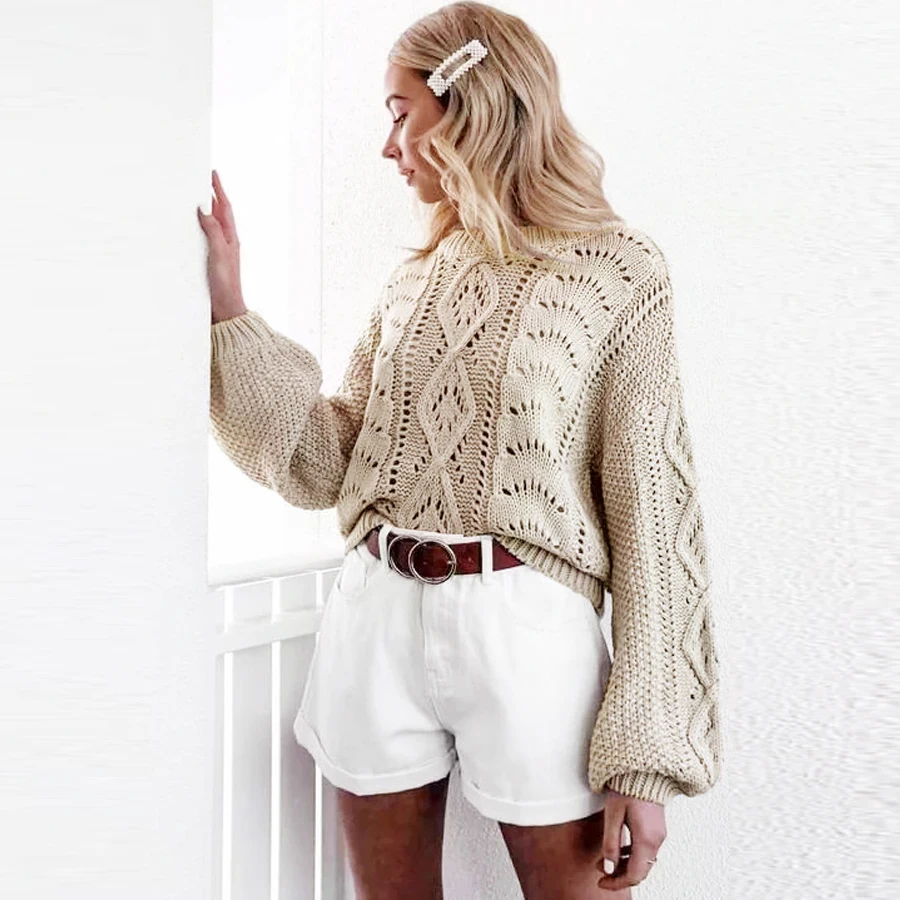 

TEELYNN boho pullovers sweater for women 2019 Autumn winter lantern long sleeve warm sweater top loose o-neck knitted sweaters