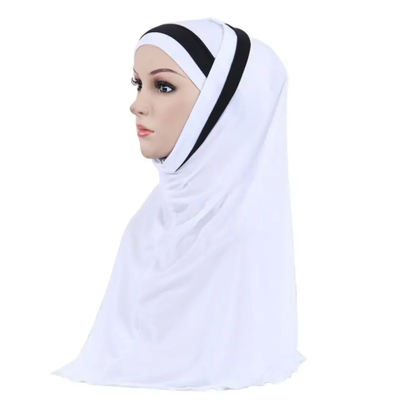 Женский мусульманский головной платок, модный двойной петлей, без шнуровки, шарф, растягивающийся креп, удобный шаль, Дамский платок - Цвет: BW