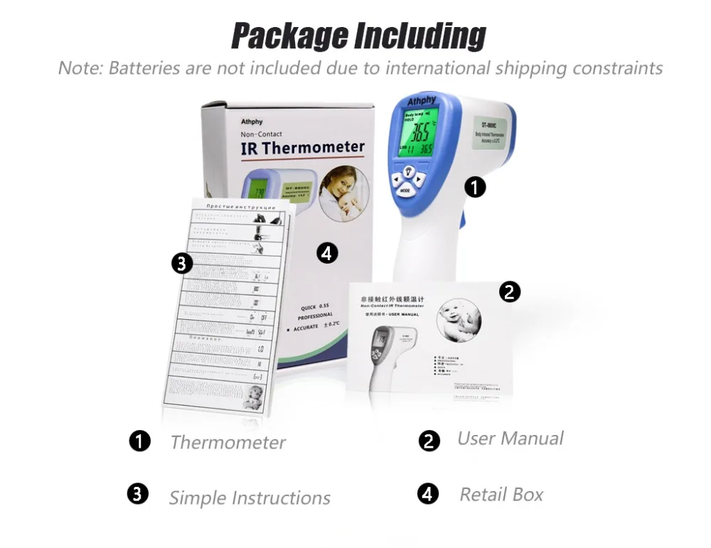Athphy инфракрасный термометр Детский Взрослый лоб цифровой Бесконтактный с ЖК-подсветкой
