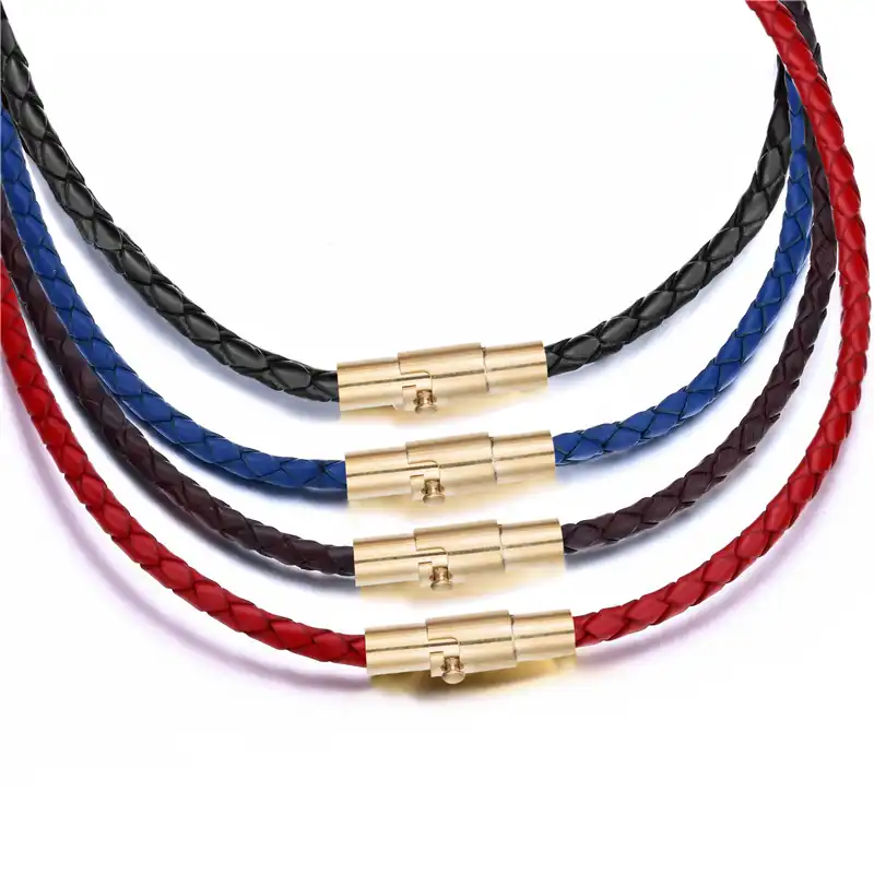 1 PC Gargantilla Para Hombre De Cuero Marrón Negro Trenzado Soga Cadena Collar Chicos De Acero