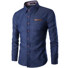 2017 New Fashion Brand Men Shirt Pocket Fight Leather Dress Shirt Long Sleeve Slim Fit Camisa Masculina Casual Male Shirts Model