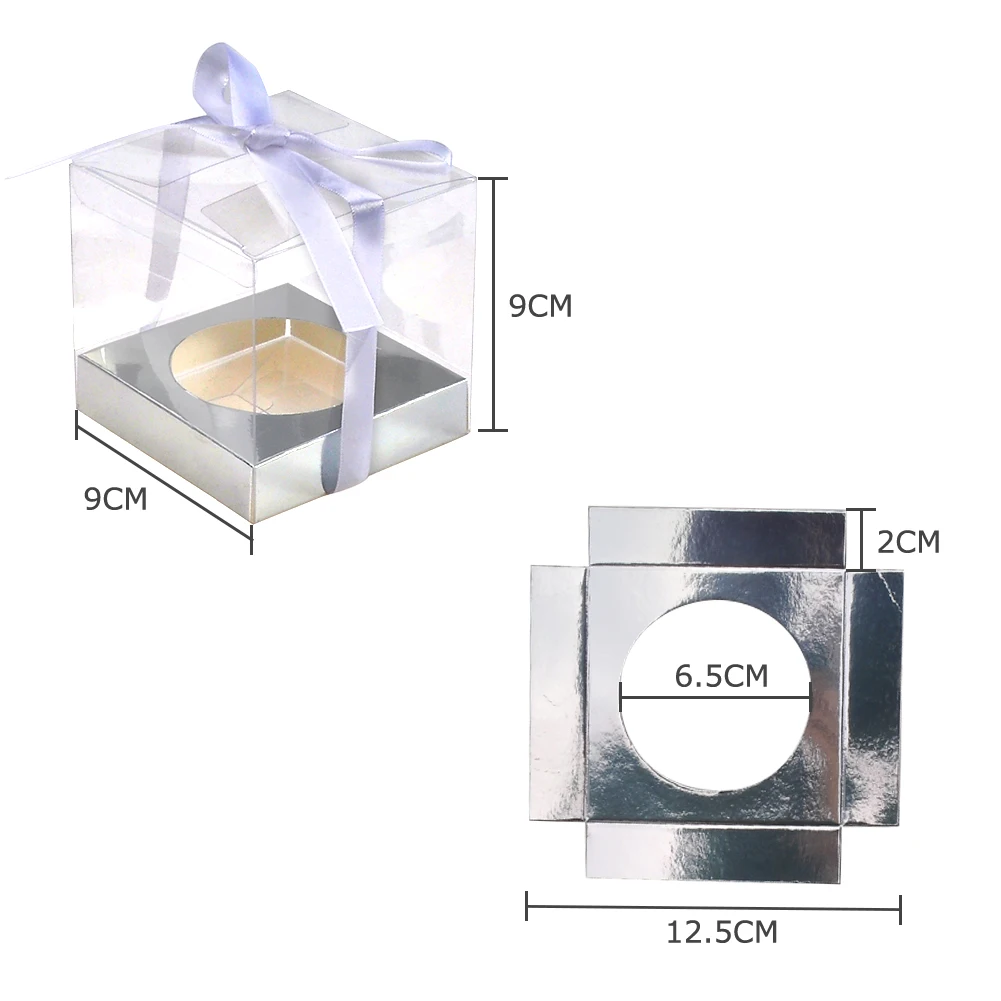 12 шт./партия, Подарочная коробка для свадебной вечеринки и упаковка для тортов Wedidng Cupcake Box чистая, поливинилхлоридная, прозрачная коробка для тортов с основанием внутри