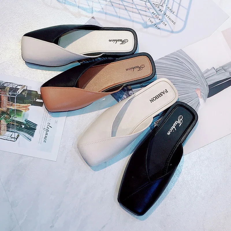 

2019 Fashion Lady Mules Shoes For Women Flip Flops Woman Ladies Female Slippers Slides Summer Outside Women Flats Shoes Slippers