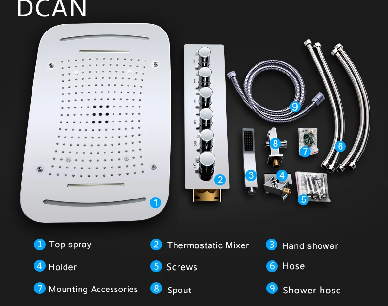 Bathroom Shower Set Accessories Faucet Panel Tap Thermostatic Mixer LED Ceiling Rainfall Shower jet System Led Mist Rain Shower (25)