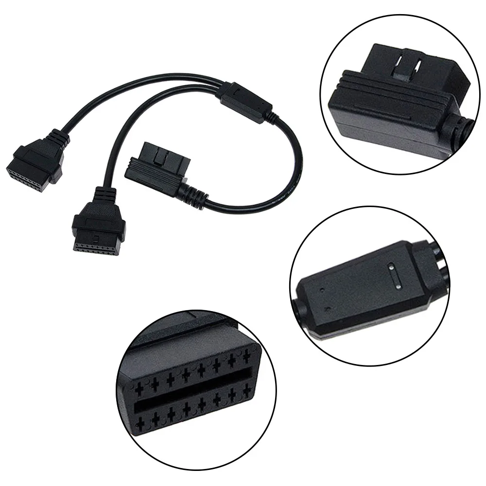 Кабель OBD II 16 Pin 2 разветвитель адаптер штекер на двойной удлинитель гнездовой