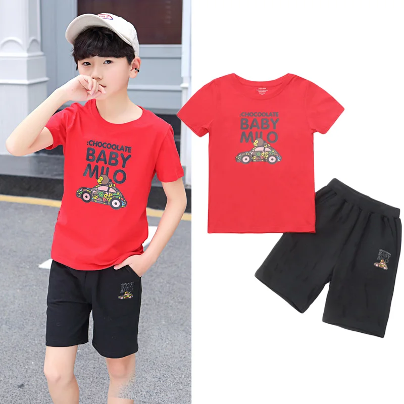 

Children Clothing 2019 Summer Teenage Boys Clothing T-Shirt+Shorts 2pc Outfit Suit Kids Clothes Tracksuit For Boys Clothing Sets