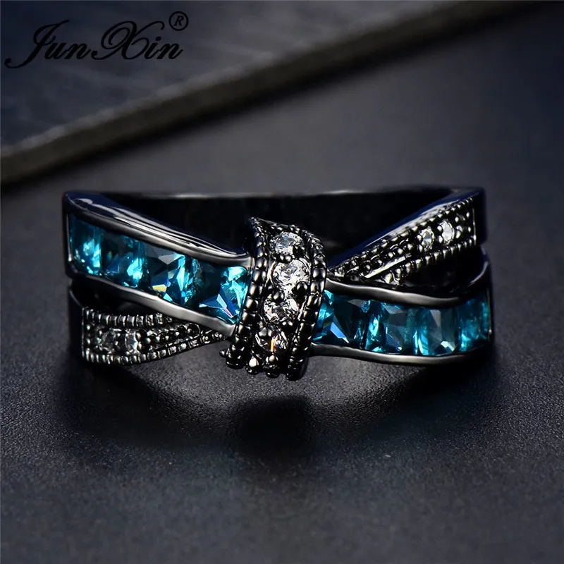 JUNXIN Wholesale Rainbow Fire Opal Rings For Women Men Black Gold Filled Green Blue White Opals Red Purple Zircon Crossed Ring