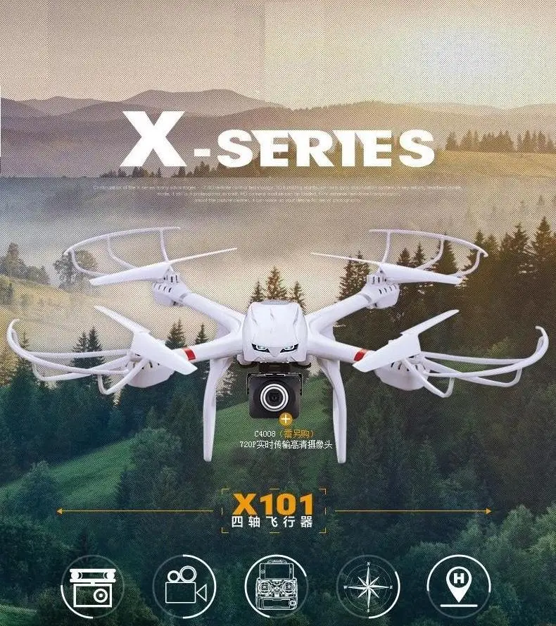 Ewellsold X101 2.4G  6-axis RC quadcopter /RC drone/ rc helicopter with/without c4008 HD camera(FPV)  free shipping