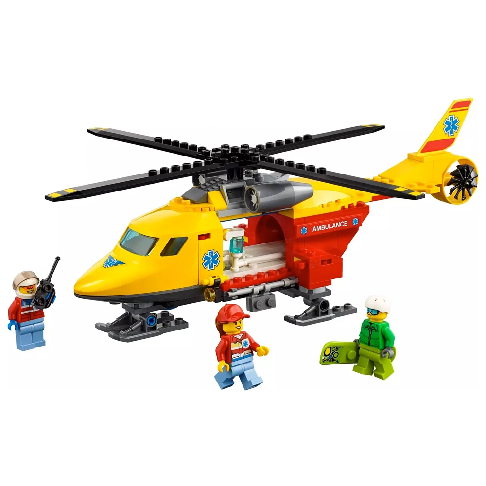 

212Pcs Fit Legoness City 60179 Ambulance Helicopter Set Rescue Team Figures Building Blocks Toys for Children Christmas Gifts
