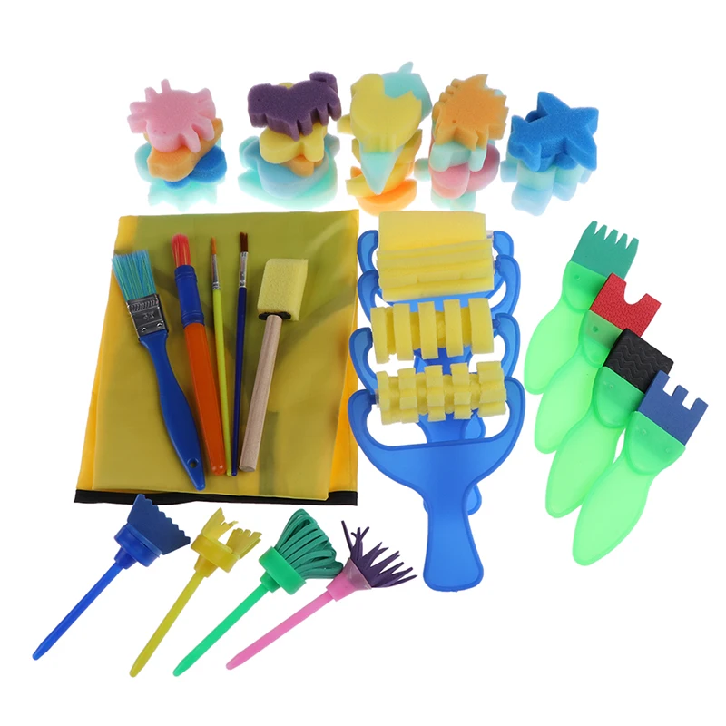 48 шт./компл. DIY Инструменты для рисования штампы игрушки цветок штамп Губка кисти комплект, принадлежности для живописи для детей