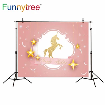 

Funnytree birthday backgrounds for photo studio pink unicorn stars feather photographic backdrop photobooth printed prop