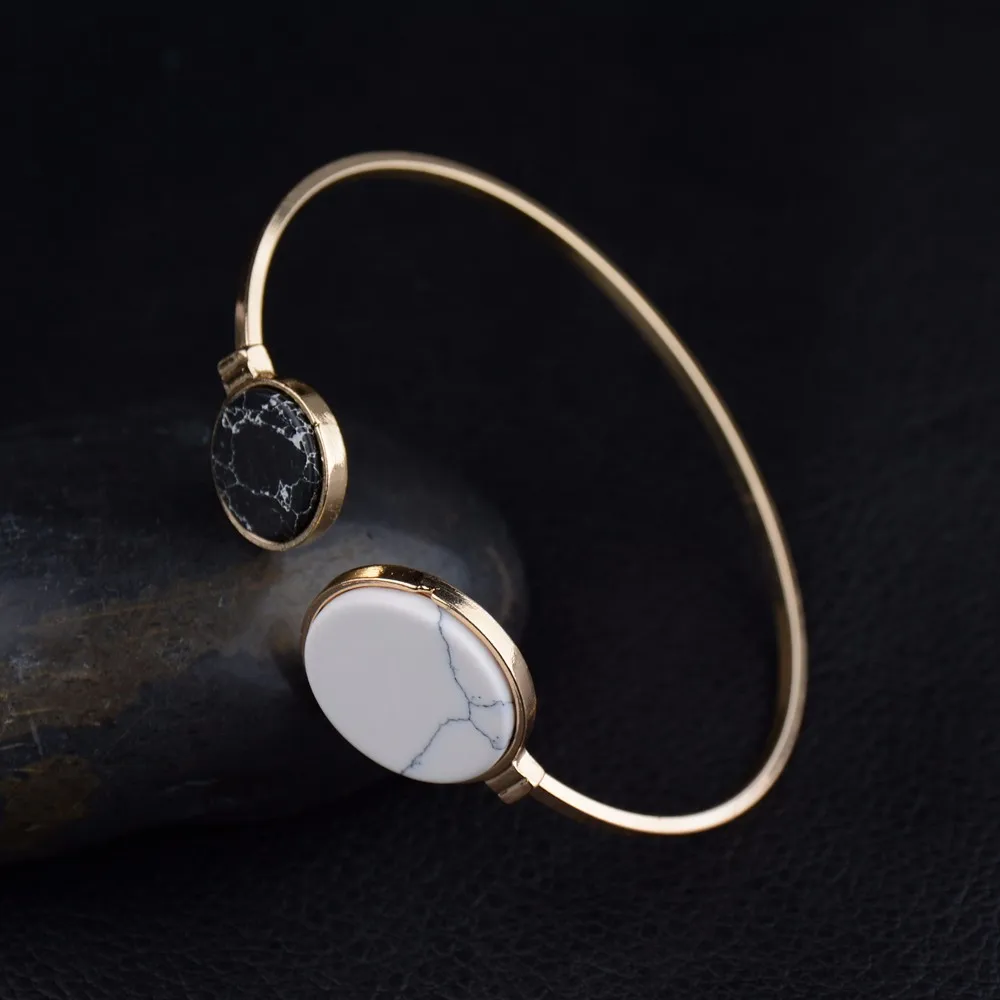 MESTILO золотой цвет панк трендовый Классический белый черный круглый мраморный искусственный камень регулируемые открытые манжеты браслеты для женщин