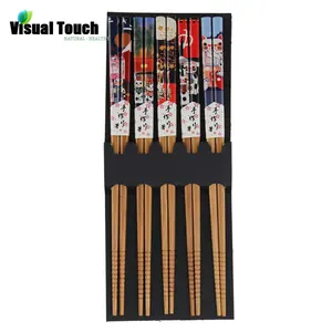 Визуальный сенсорный Lucky Cat экологические бамбуковые палочки для еды из дерева ручной работы деревянный набор палочек для еды 5 пар/компл. - изображение