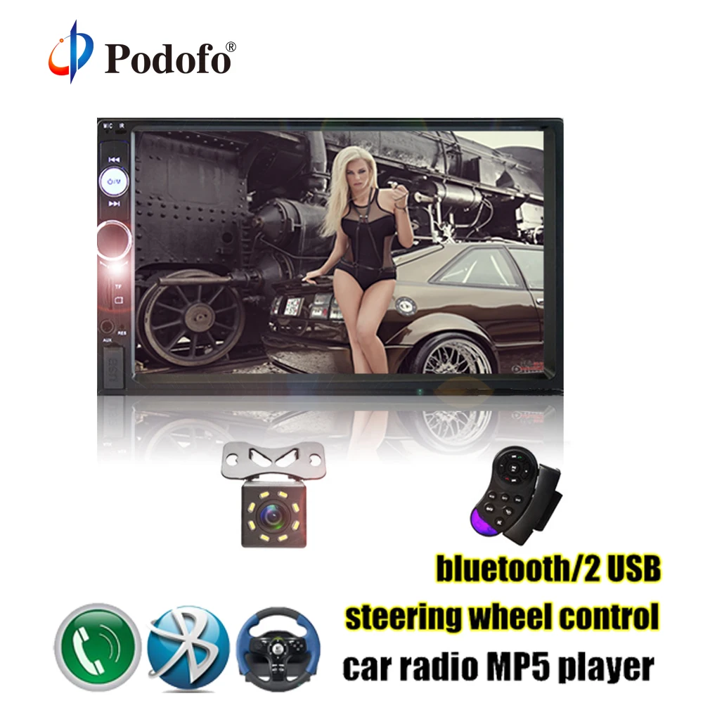 Podofo Original Autoradio 2 Din 7 Touch Screen Dash Car Radio MP5 Bluetooth USB Car Digital
