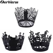 OurWarm 12 шт. кексы на Хэллоуин украшение для выпечки чашка полые бумажные упаковка для торта ведьмы спайдервеб замок Хэллоуин украшения