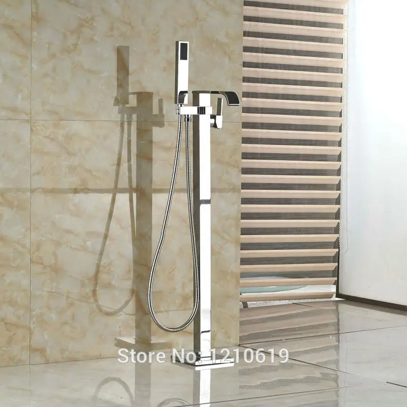 

Uythner Newly Floor Standing Shower Tub Faucet w/ Hand Sprayer Chrome Bathtub Mixer Faucet Single Handle