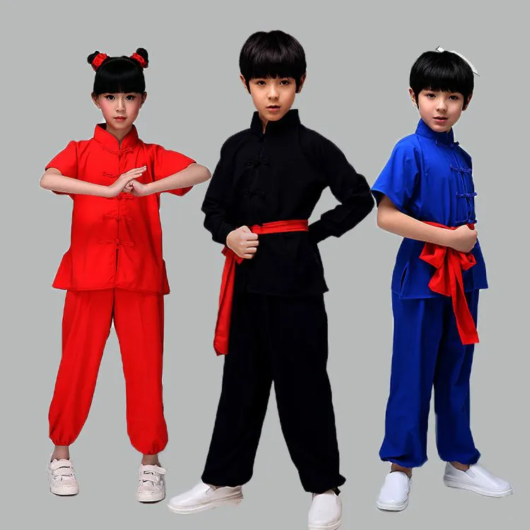 

New Design Children Chinese Kungfu Martial Arts Uniform Boys Girls 3 Color Wushu Costumes Tai Chi Clothes Set