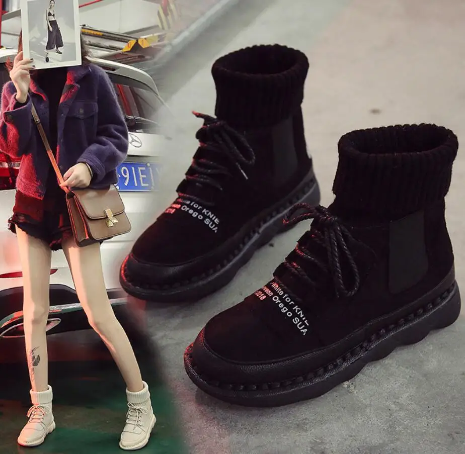 

BJYL 2018 autumn and winter new net red thin and thin boots flat soft bottom wild students plus cashmere mouth boots women
