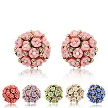 ФОТО cute ceramics bouquet stud earrings for women rhinestone flower women earrings wedding banquet party jewelry accessories