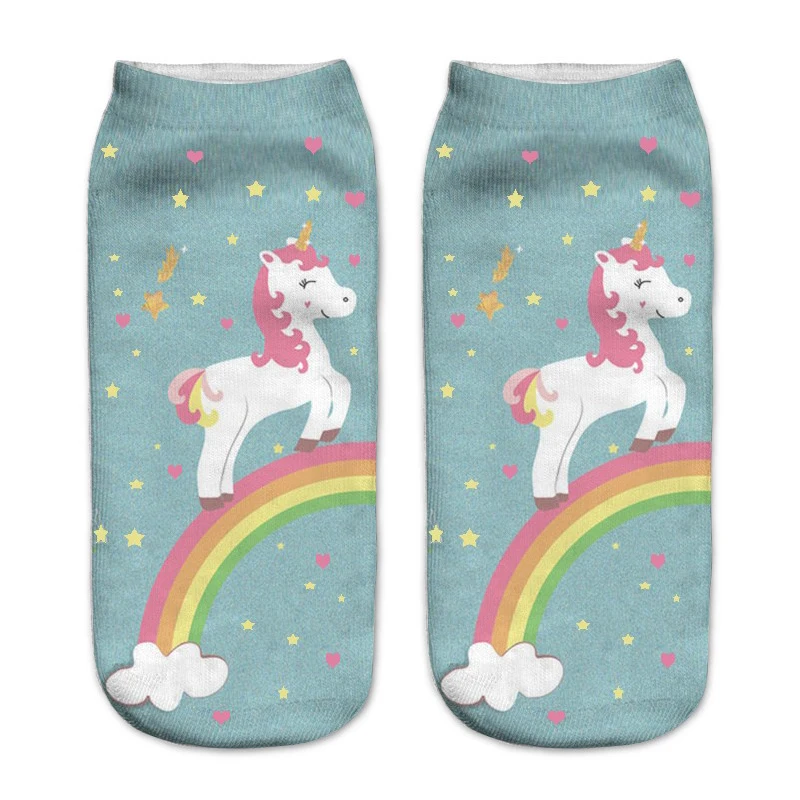 Harajuku 3D принт Единорог Лошадь носки Для женщин Kawaii ботильоны Licorne Chaussette Femme Calcetines Mujer милые Книги по искусству носки лето Meias