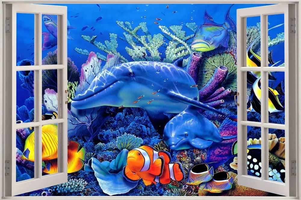 Custom Fashion Wallpaper Home Decoration Under Sea Window Poster Custom Fashion Wallpaper Home Decoration Under Sea Window Poster Size 50x76cm Dolphin Wall Sticker Christmas In Stickers From