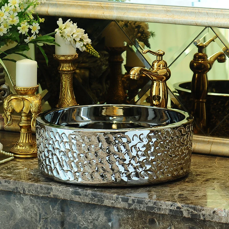 China Artistic Handmade Ceramic wash basin Lavobo Round Counter top