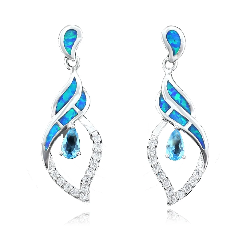 

HAIMIS Drop Shipping Blue Fire Opal Blue Stone CZ Women Fashion Jewelry Silver Plated Opal Stud Earrings OE216