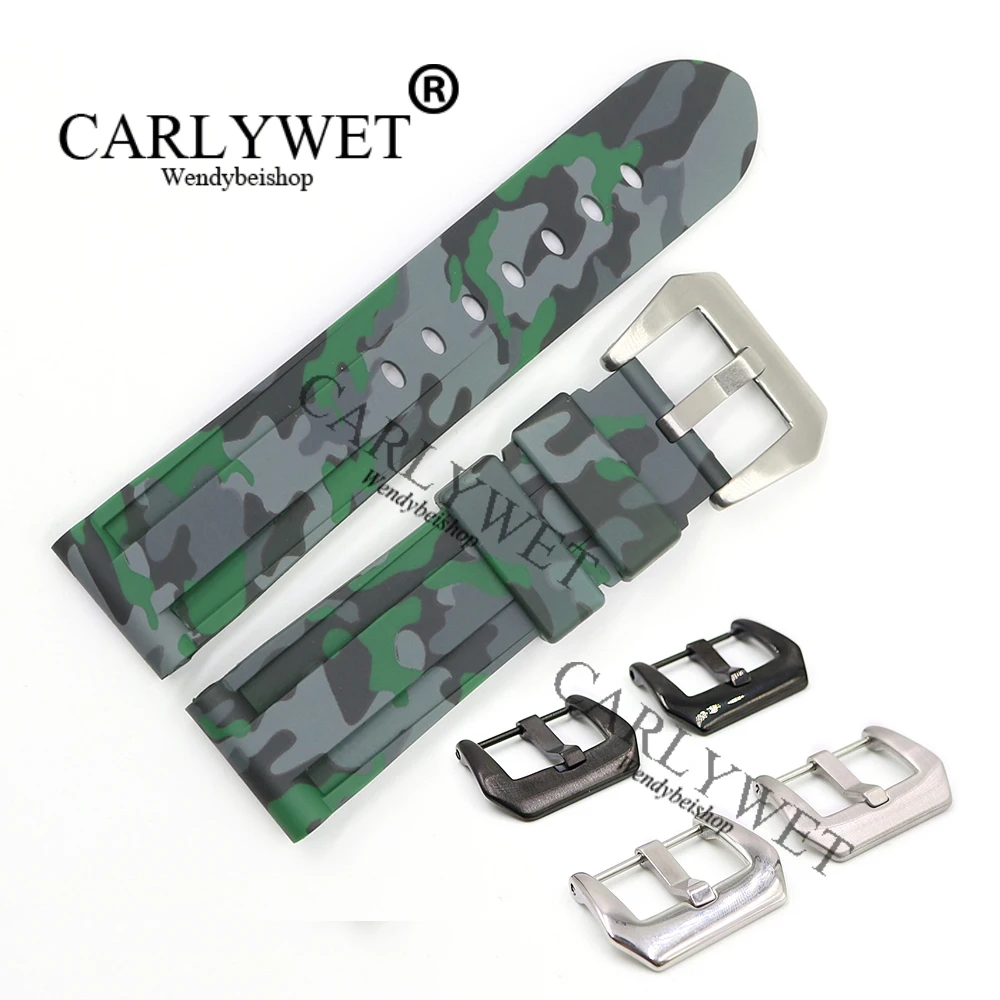 

CARLYWET 24mm Camo Grey Waterproof Silicone Rubber Replacement Wrist Watch Band Strap Belt With Buckle For Luminor