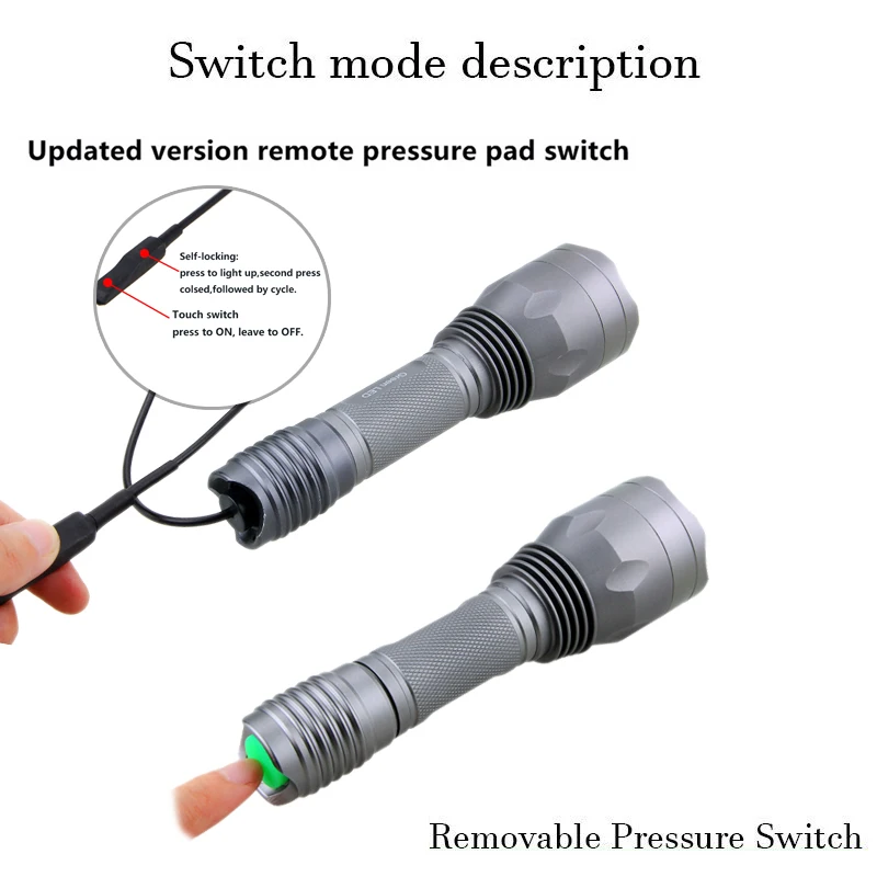 Белый/зеленый/красный/синий охоты тактический фонарик оружие факел с прицел крепление+ 18650 Батарея комплект+ пульт Давление переключатель
