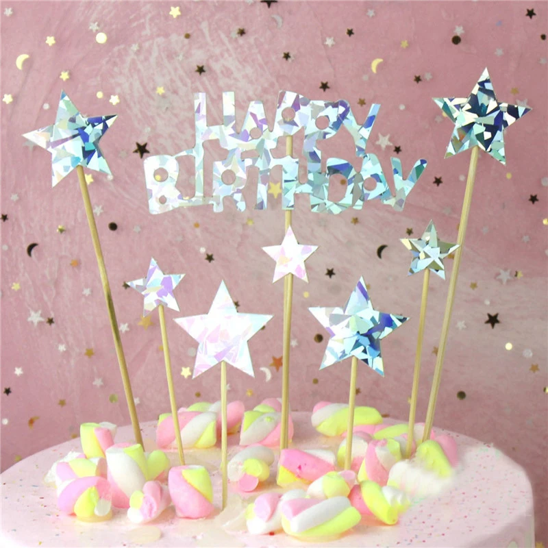 Черное золото Сверкающее звезда пирожное для дня рождения Топпер торт для детского праздника выпечки вечерние десертный стол украшения детей