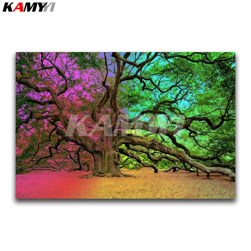 Full Square Diamond embroidery Cross stitch scenery Full Round Diamond painting Color tree DIY 3D Diamond mosaic fantasy_