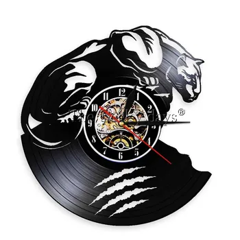 

1Piece Wild Beast Predator Panther Wall Clock Wildlife Animal Gramophone Vinyl Record Wall Clock Panther Wall Watch Home Decor