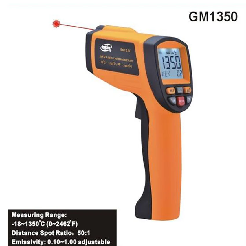 

Portable Industrial Infrared Thermometer GM1350 Digital Temperature meter  Tester Measuring range -18~1350 ,Accuracy  2 or  2%,