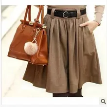 Модная женская осенняя зимняя смешивание шерсти Повседневная шерстяная длинная юбка до колена плюс размер плиссированные юбки с карманом