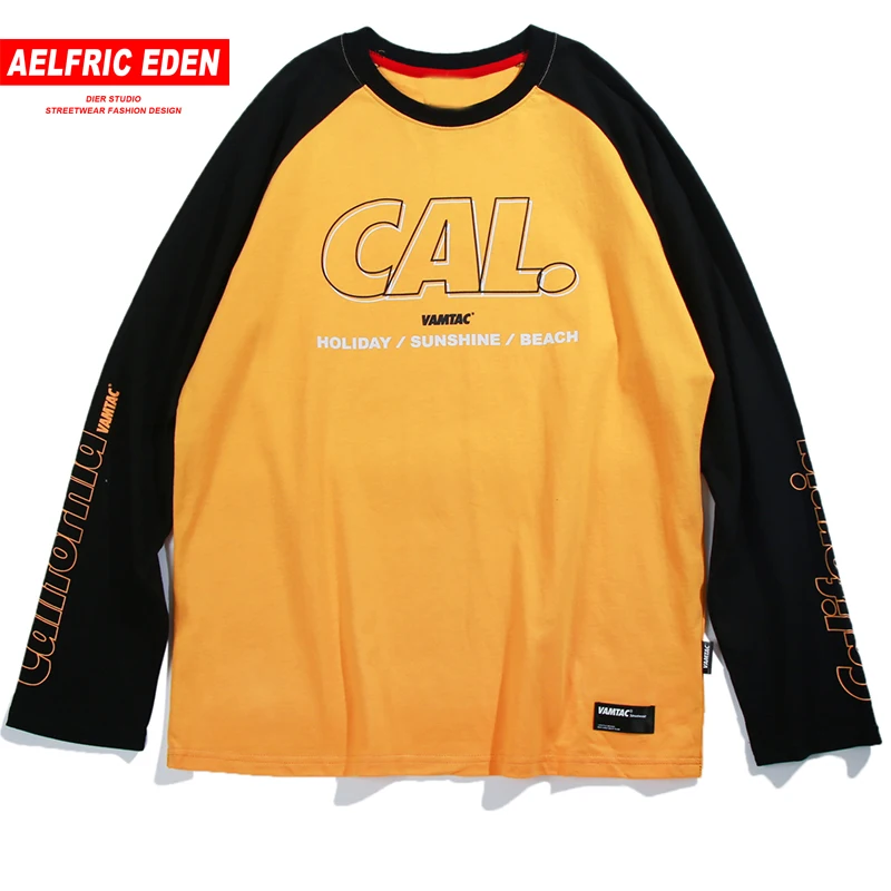 

Aelfric Eden Tshirt Homme 2018 Autumn Long Sleeve T-shirts Men Letter Print Patchwork Casual Streetwear Hip Hop Tee Shirt Mt18