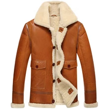 Кожаная мужская куртка из овчины, пальто пилота, верхняя одежда B3, мужская повседневная парка с отворотом, TJ13