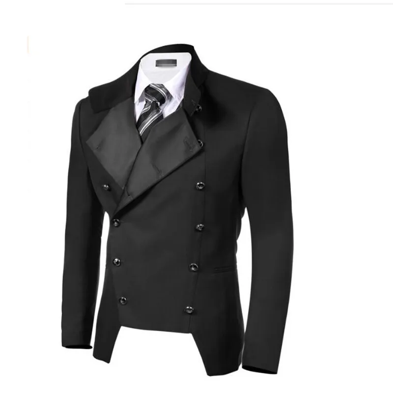 Стильные костюмы Пальто Куртка с лацканами двубортный пиджак пользовательский размер и цвет для отдыха бизнес - Цвет: Черный