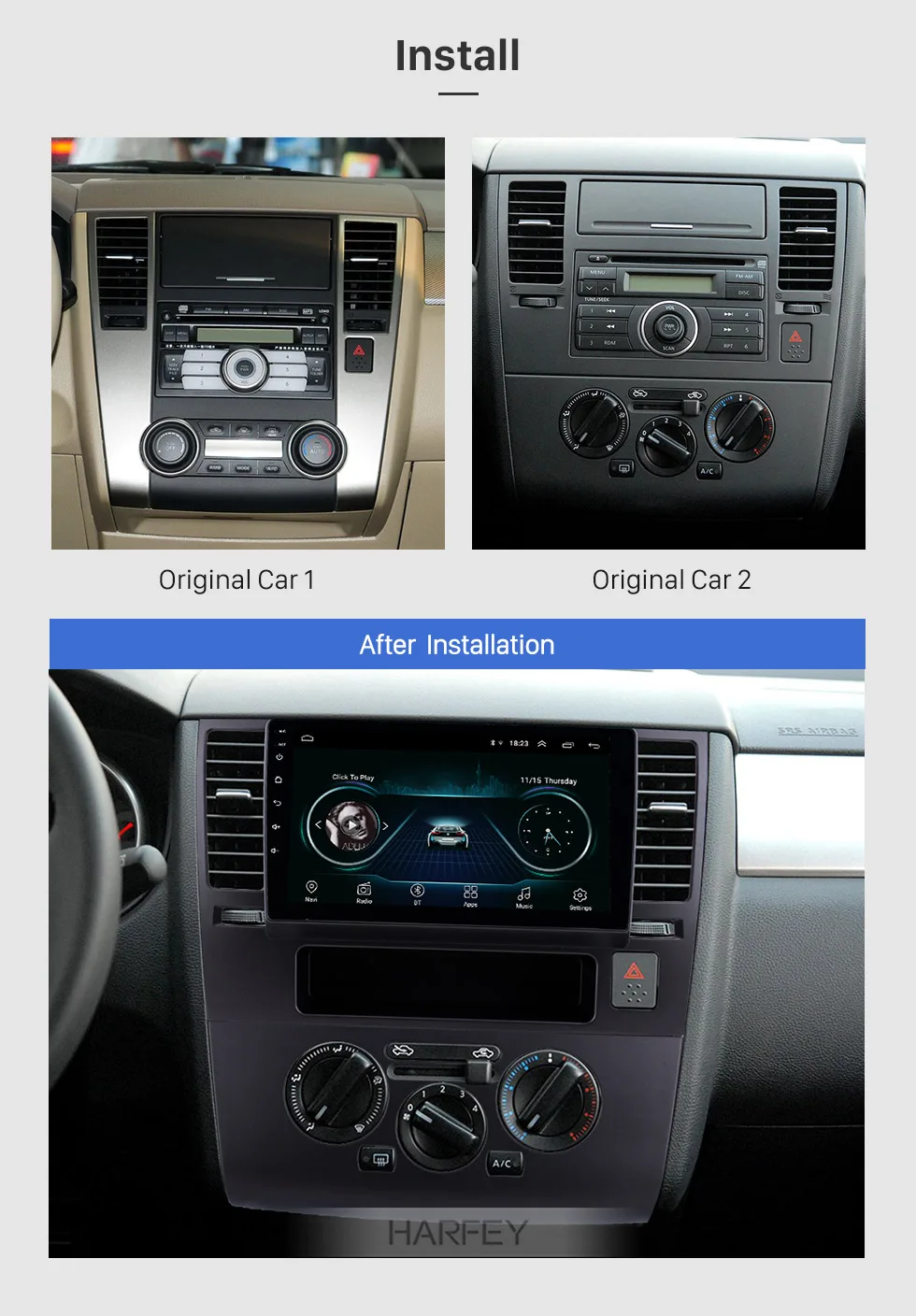 Perfect Harfey HD Touchscreen Car Radio GPS Navigation  Android 8.1 9" For 2005 2006 2007-2010 Nissan Tiida with Bluetooth AUX Wifi 2