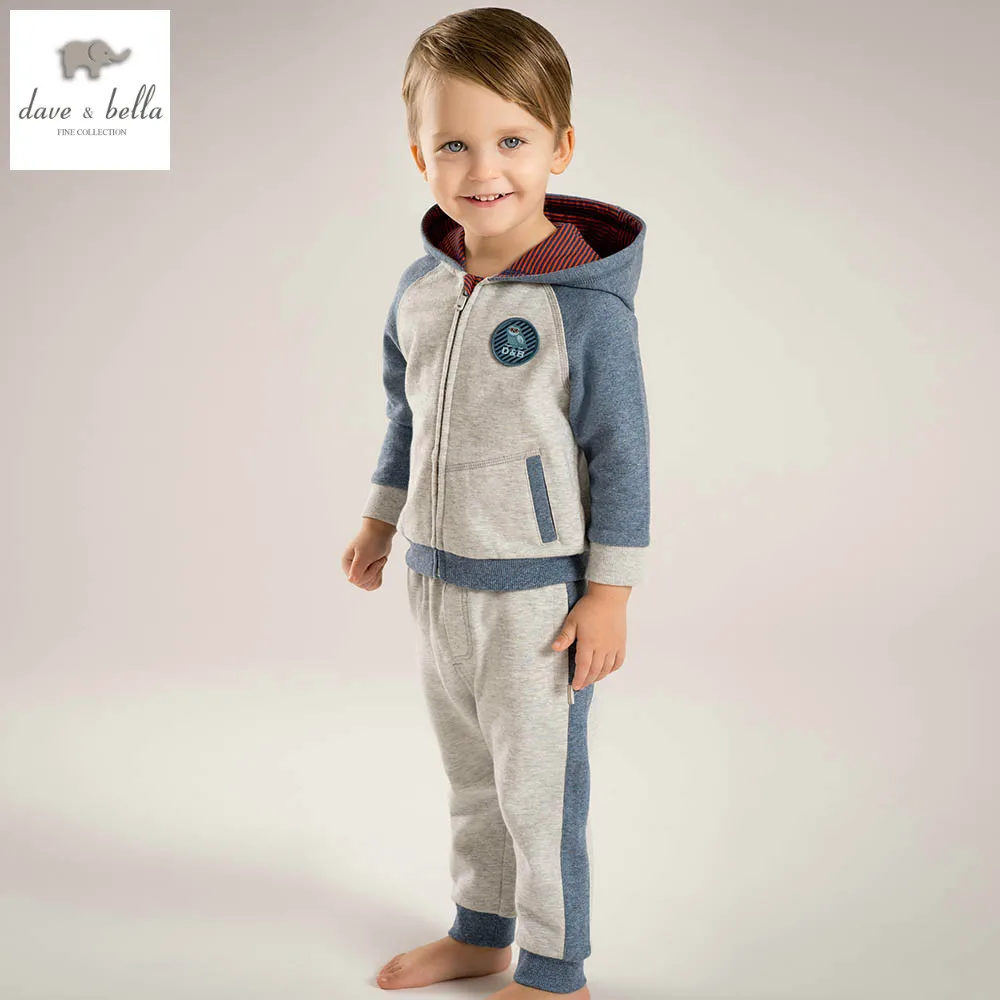 DB4938 dave bella spring baby boy clothing sets kids blue printed